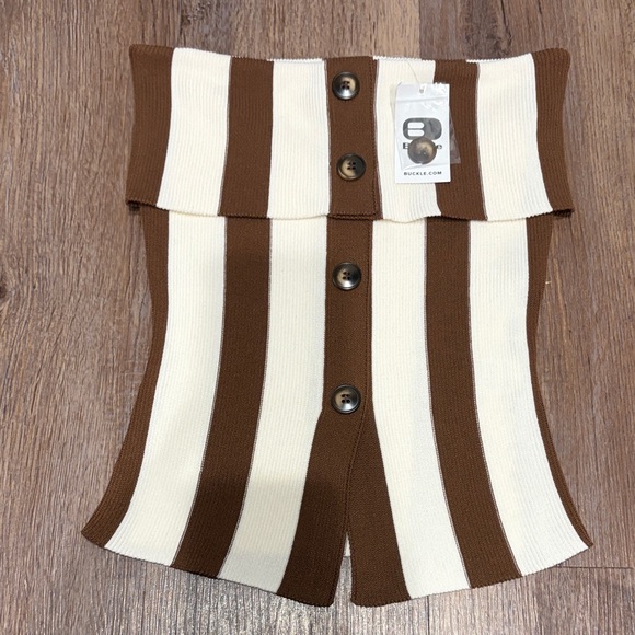 the workshop Tops - Buckle The Workshop Brand Brown and Cream Striped Top